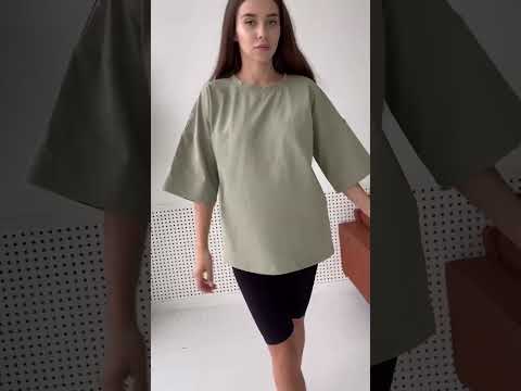Жіноча базова футболка вільного крою однотонна (Розмір 42-46), Хакі, видео 1