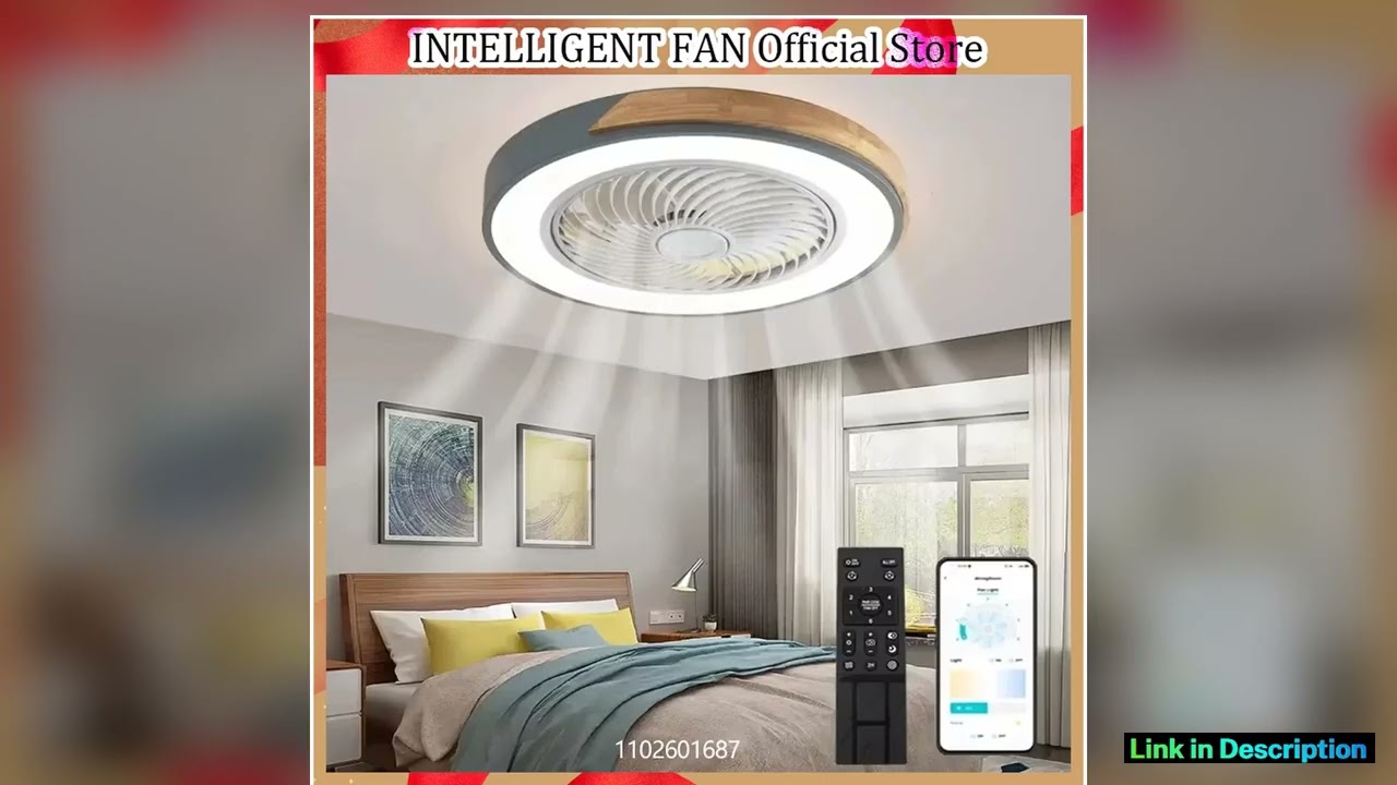 Modern Low Profile Wood Ceiling Fan Light with Remote Control Dimmable 3 Color Timing LED Fan Lamp
