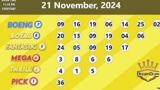 Dream Draw Lottery 21.11.2024 Thursday Night November Boeng 7 Royal 6 Fantastic 5 Mega 4 Thrill 3