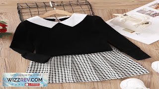 Tween Girl Peter Pan Collar Tee & Houndstooth Pleated Skirt Shein Review