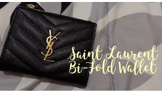 Saint Laurent Cassandre Matelasse Compact Tri Fold Wallet in Grain