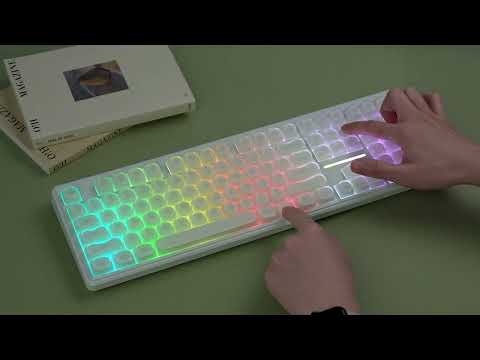 MechLands M108 🌿 soft sage green keyboard, RGB lighting in a pure green office