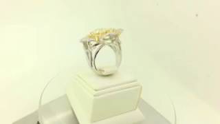 Flower shaped Diamond ring TCW 5.47 cushion shape fancy light yellow & white round brilliant diamon