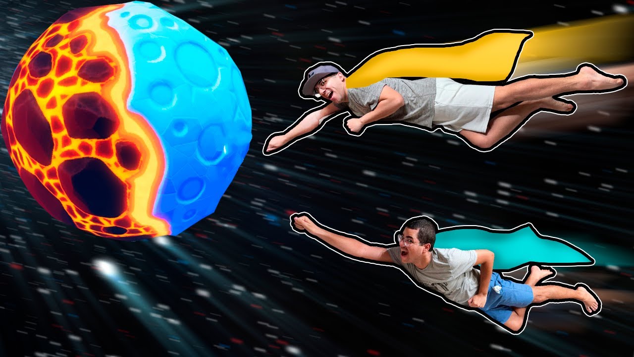 VIRAMOS SUPER-HERÓIS E APRENDEMOS A VOAR PARA O PLANETA DE GELO E LAVA!