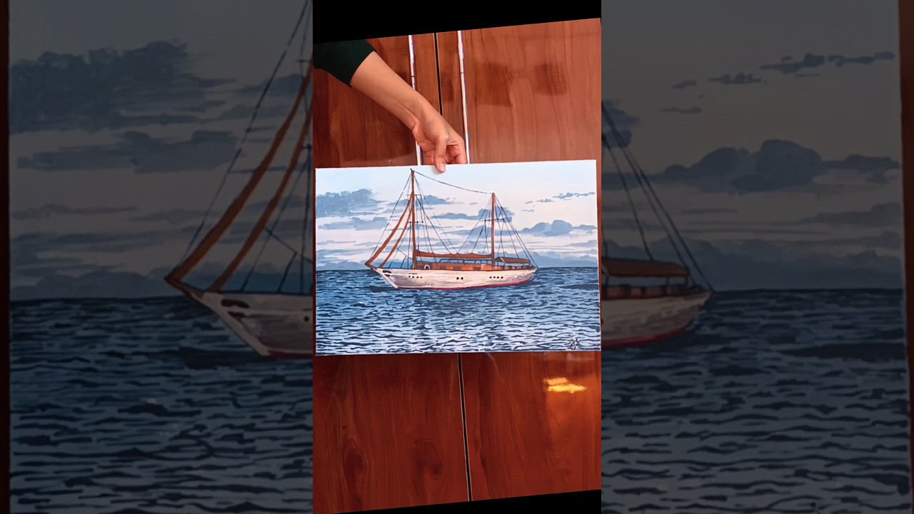 A painted ship on a painted ocean ⛵/ painting tutorial 