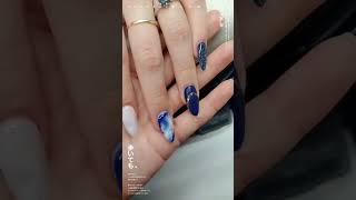 another transformed style for deep blue design on almond nails shape #nailart