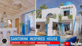 Santorini Inspired House with Swimming Pool, 3 Bedroom Tropical House Design, Tiny House Q Architect