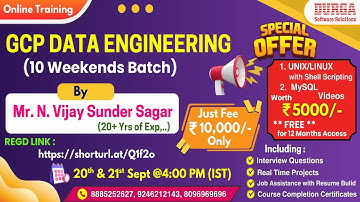GCP DATA ENGINEERING (10 Weekends Batch) Online Training @ DURGASOFT