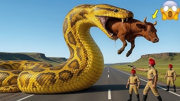 Brave heroes rescue a mother cow from a terrifying giant python attack 🐍