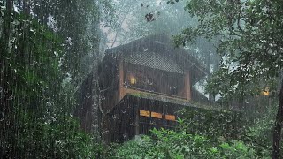 99 % von IHNEN werden schnell einschlafen | Regen und Donner auf dem Dach des Waldhauses bei Nacht