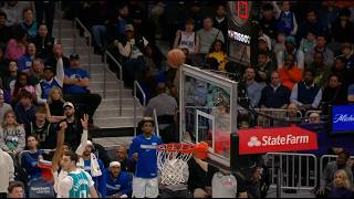 Max Christie, who is 42.1% from 3,, a right-handed shooter hits the backboard on the left side