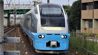 なんと653が所定で代走！《日光駅発横須賀駅行き集約臨(小学校修学旅行団臨)》E653系1000番台水ｶﾂK71編成(フレッシュひたち水色塗装)が土呂駅②を非常警笛を2回鳴らし通過！(9783M)