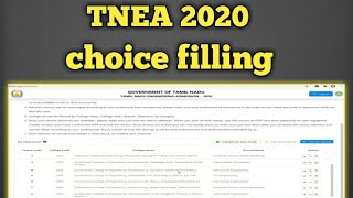 TNEA 2020 counselling Choice List Fillings