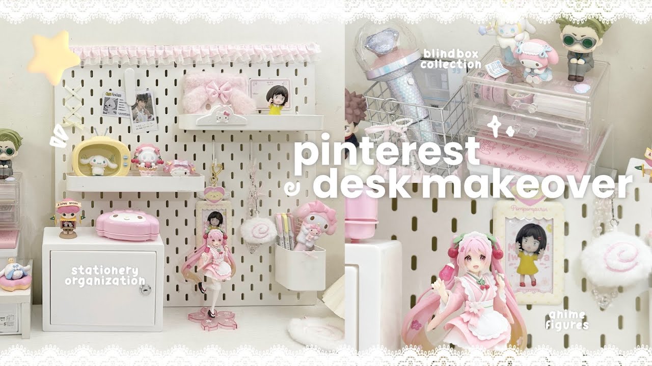 AESTHETIC DESK MAKEOVER 2025 🍮🎀: pinterest-inspired, anime figures, stationery organization, keeb