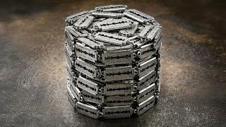 Turning 150 Razor Blades into a Damascus Steel Knife ｜ Canister Damascus Forging