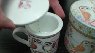 フクロウ 茶こし付きマグカップ (ギフトBOX入り)0390920　フクロウ/ふくろう/マグカップ/茶こし付き/ギフト