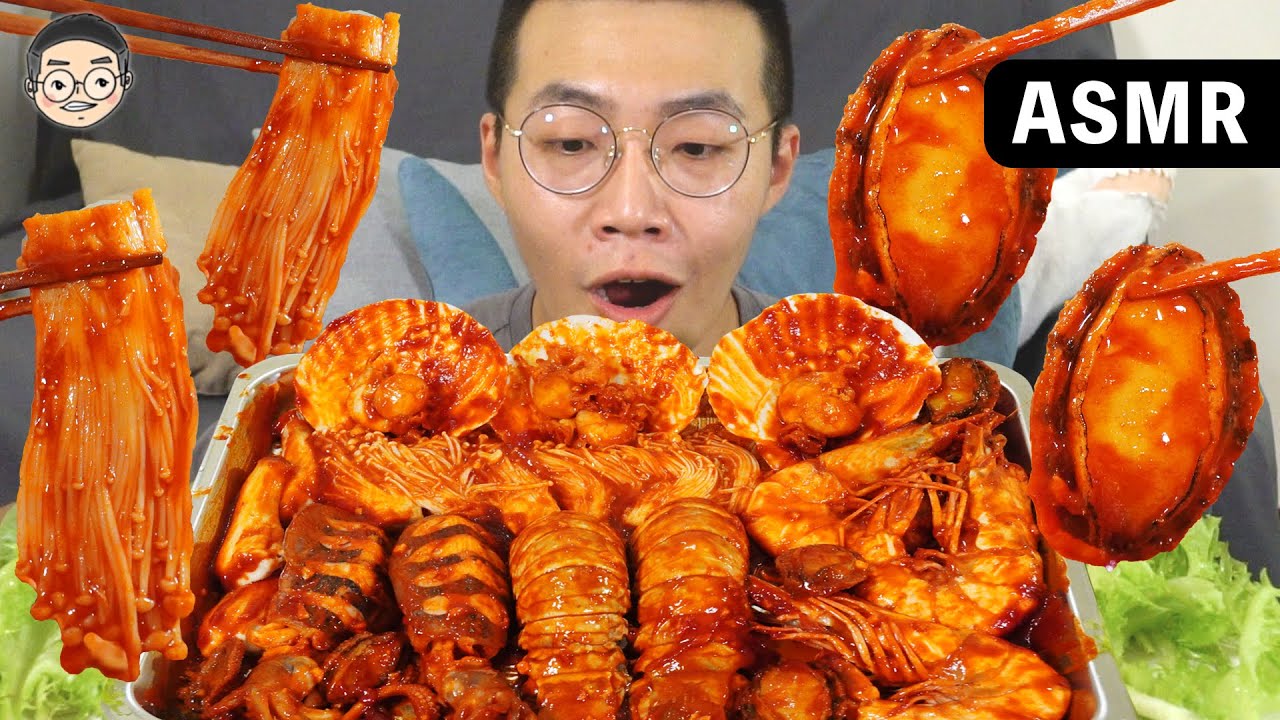 [MUKBANG ASMR]吃播香辣海鮮龍蝦、章魚、鮑魚、扇貝，조개 낙지 먹방｜SPICY SEAFOOD EATING SOUNDS｜挑嘴男ASMR