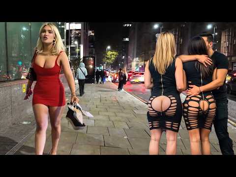LATE NIGHT WALK IN MANCHESTER : CLUBS, PARTY & CITY LIGHTS 4K