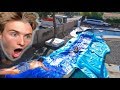 60FT MATTRESS WATER SLIDE! (ROOF TO POOL)