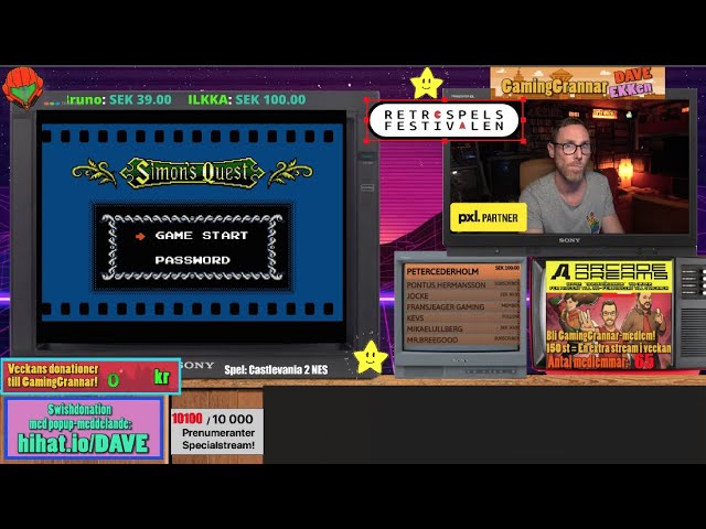 GamingGrannar Livestream 20:00 DAVE ska klara Castlevania 2 till NES - Retrospelfestivalen HYPE!