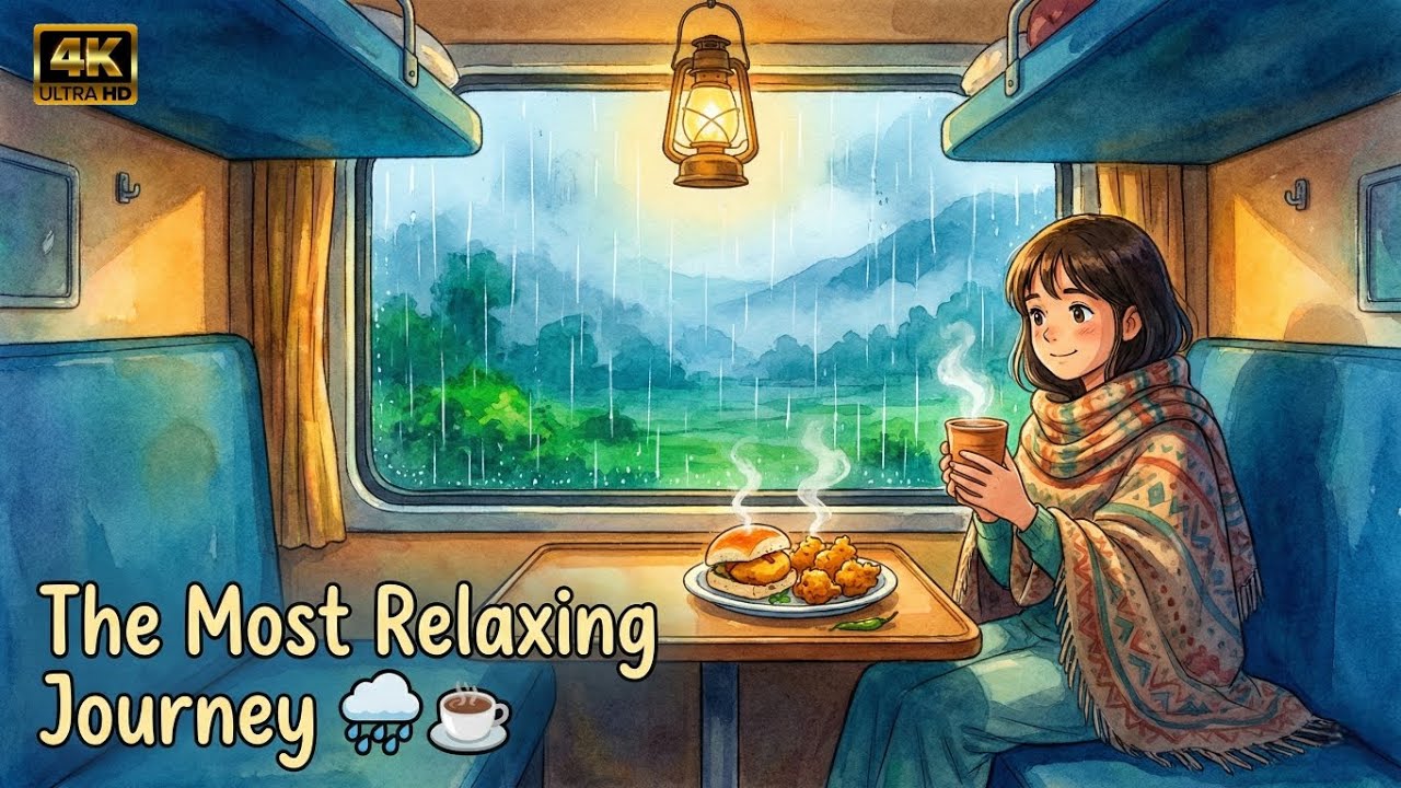 Relaxing Indian Train Journey - Rain Ambience (Studio Ghibli Style)
