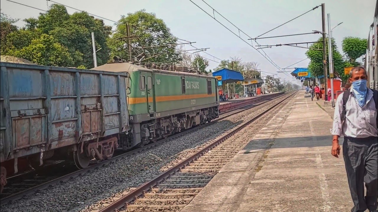 Aggressive & Extreme Green Hulk Haluing Long Loaded BOXN Wagon Skipping Out Busy Jhapandanga Station