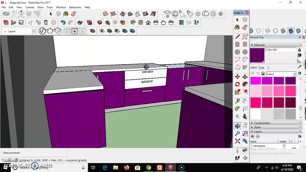 How to draw G Shape Kitchen in Sketch Up