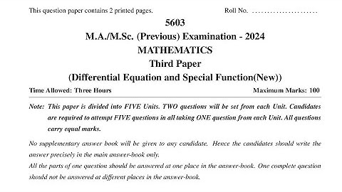 MSc Previous Math Differential Equation & Special Function 2024 Paper | Rajasthan university | PYQ |