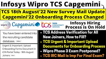 TCS New Survey Mail for New Joiners | Capgemini Onboarding Process Changed | Wipro Phase 3 | TCS IRC