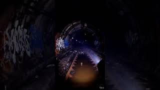 Underground Train Ruins Inside CaveFLASH POV SCAN