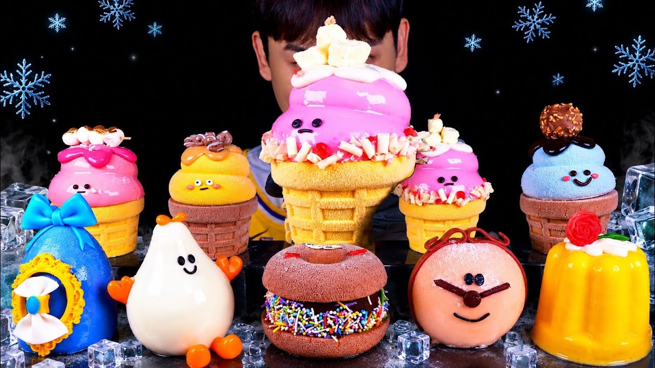 ASMR 머리가 띵~🥶귀여운 캐릭터 아이스크림 케이크 먹방~!! Cute Character Ice Cream Mukbang~!!