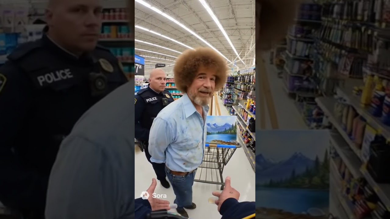 Bob Ross gets arrested at Walmart for painting. 
