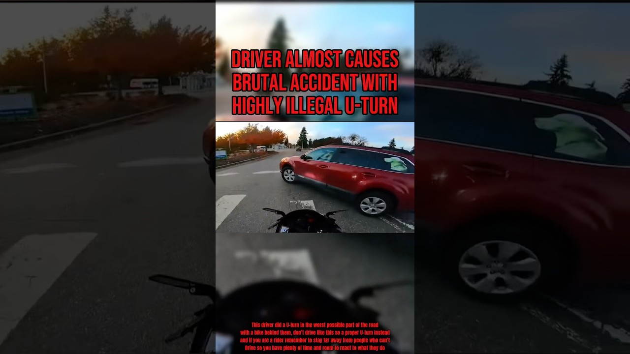 Driver Almost Causes Brutal Accident With Highly Illegal U-Turn | @onelegmoto on IG 