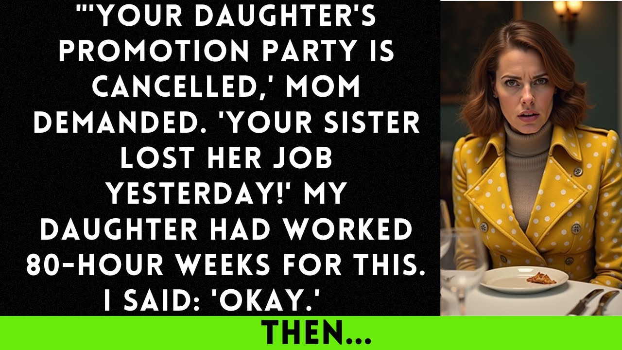 Mom Said: ‘Your Daughter’s Promotion Party Is Cancelled! Your Sister Lost Her Job Yesterday...