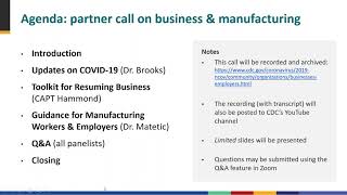 Partner Call: Update on the COVID-19 Response - Business & Manufacturing