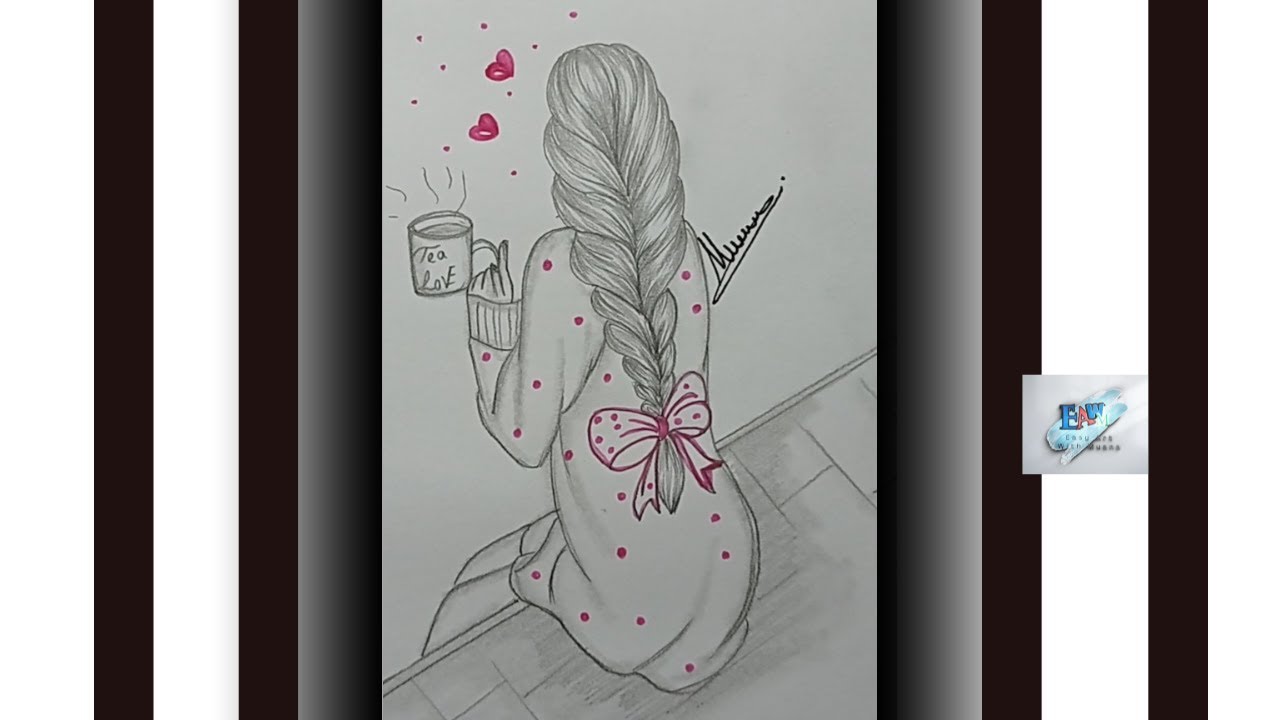 How To Draw A Girl Sitting Alone With Coffee Mug||Drawing A Girl Backside