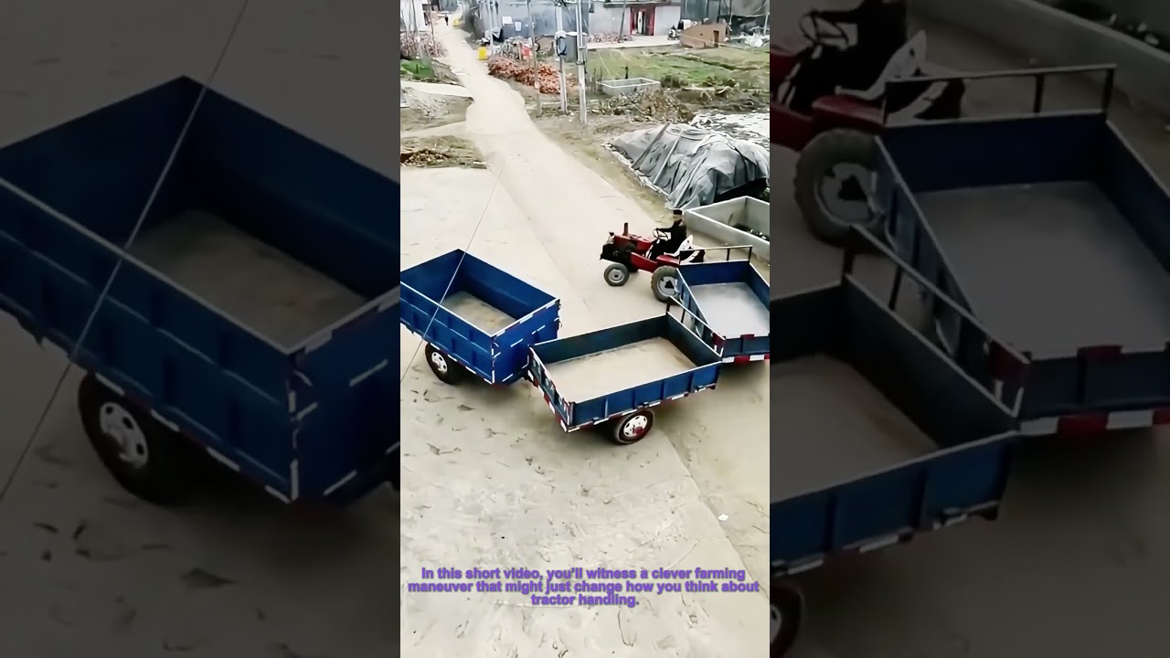 Watch a Farmer's Amazing 3-Trailer Tractor U-Turn in Tight Space! Farming Hacks