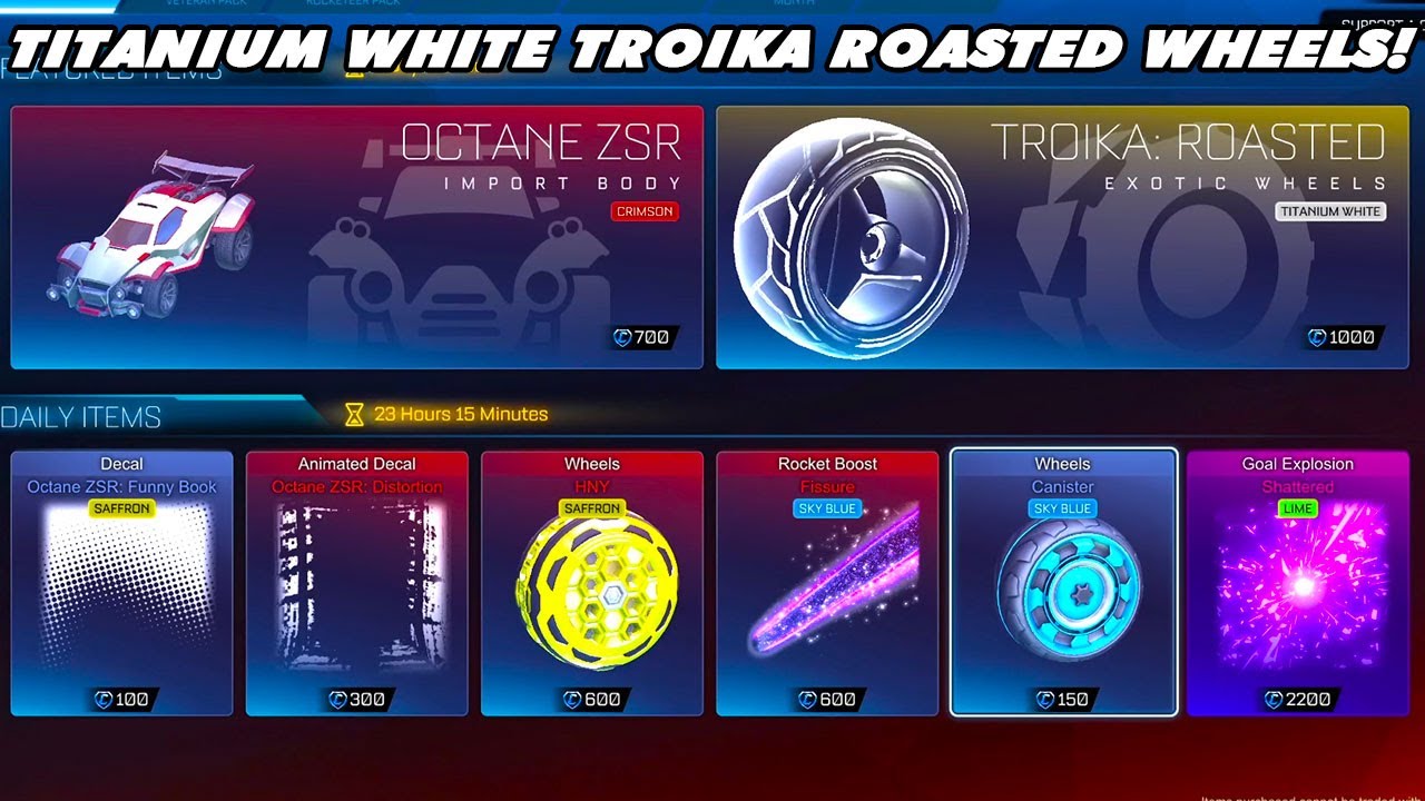 Titanium White Troika Roasted Wheels In The Item Shop! Rocket League