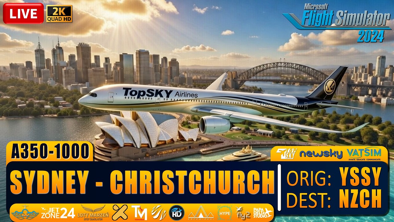 🔴 LIVE: Przelot nad Morzem Tasmana: A350-1000 z Sydney do Christchurch| MSFS2024