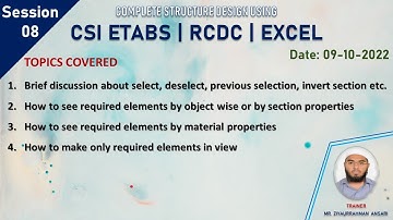 ETABS + RCDC + EXCEL (Live Session Day - 08) | 8th October 2022 | Batch 10