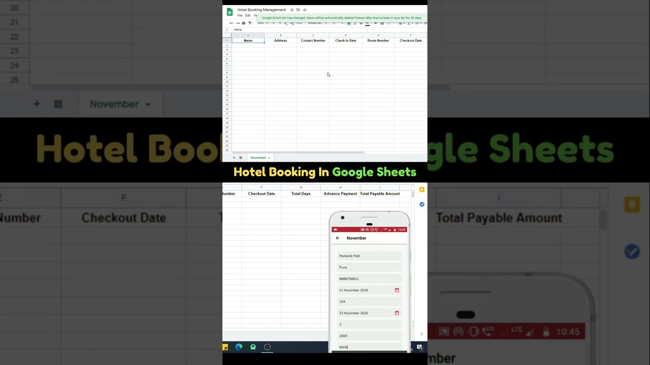 Hotel Room Booking Management In Google Sheets Using Mobile Phone 