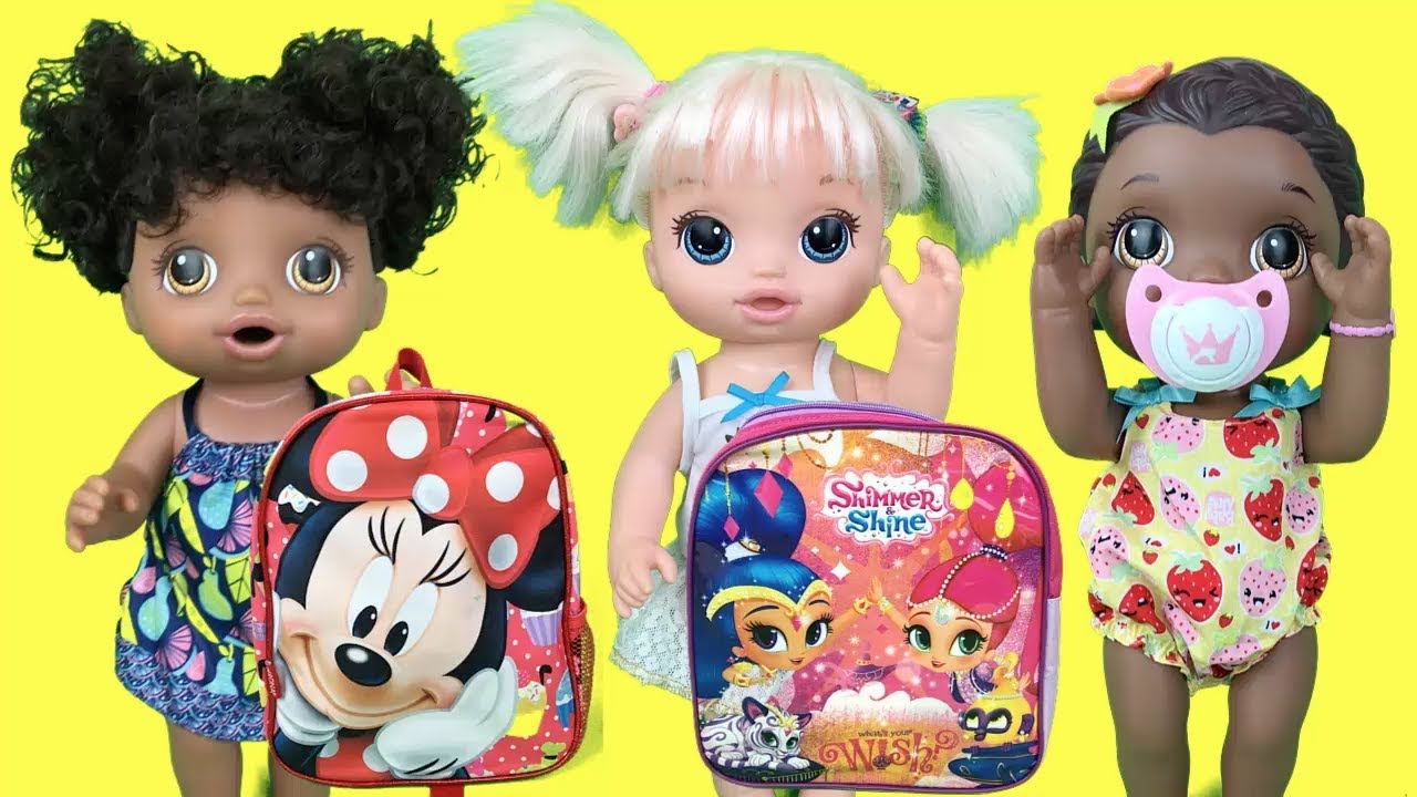 Sara y las mu??ecas baby alive en espa??ol preparan mochilas de minnie