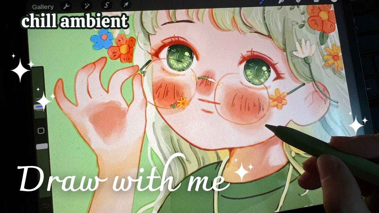 🌻Draw with me | Chill ambient | Playing with colors 🌙 Midnight drawing #procreate #ipad #cozydrawing