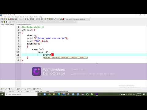 Example related to multiple choice using switch statement in c program