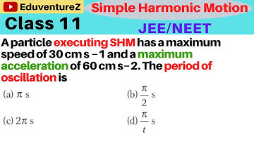 A particle executing SHM has a maximum speed of30 cm s −1 and a maximum acceleration of 60 cm s−2.Th