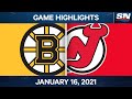 NHL Game Highlights | Bruins vs. Devils - Jan. 16, 2021