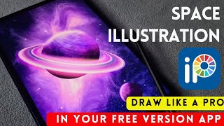 How to draw space in IBIS PAINT X, draw this procreate like illustration in free Android app screenshot 4