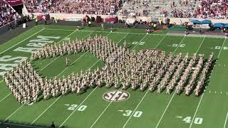 The incredible texas aggie marching band performs at halftime during
a&m vs auburn tiger game on september 21, 2019. football team was a...