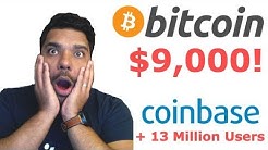 Bitcoin Surges past $9,000! Coinbase now has more users than Charles Schwab!