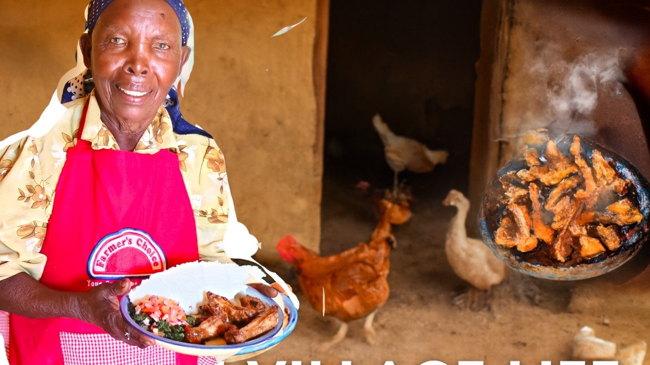 Grandma Cooks Pork Ribs and Ugali in The Village//African Village Slow Life Cooking.